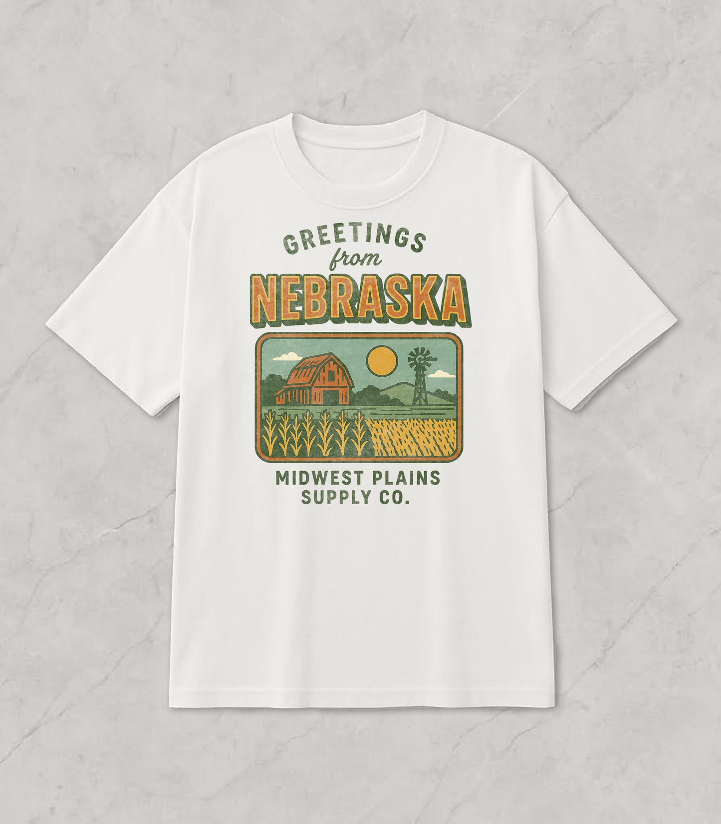 MPS.Cornbelt White Mesa Tee “Greetings From NE”